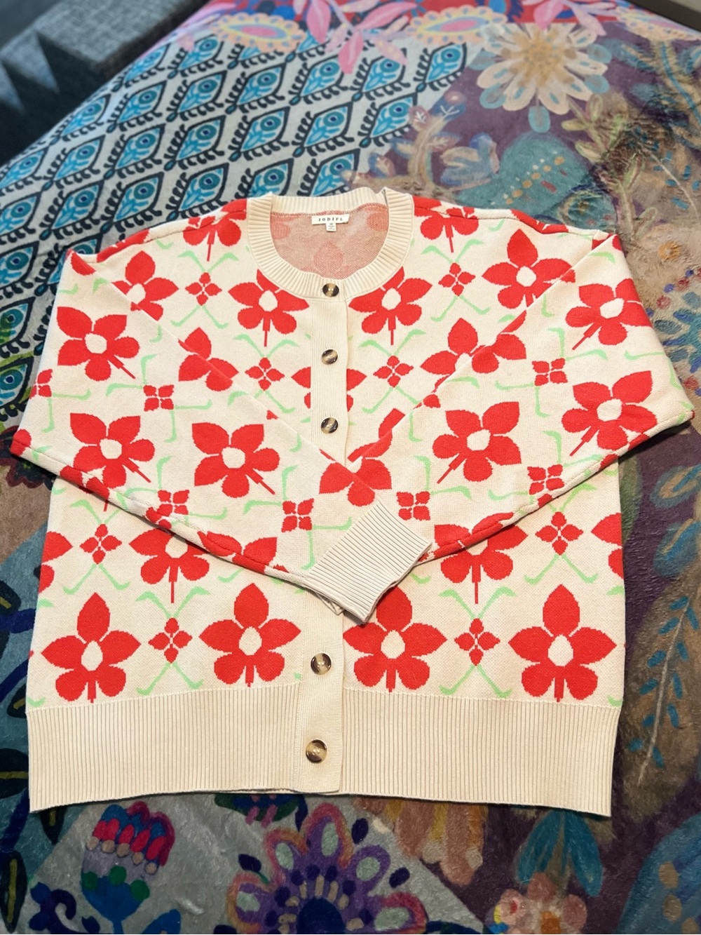 Jodifl Floral Button Front Cardigan Sweater Size Medium